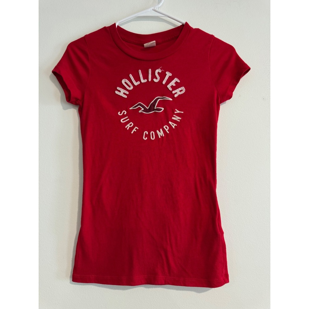 Vintage Hollister Surf Company Graphic Tee Womens Small Red Embroidered Logo